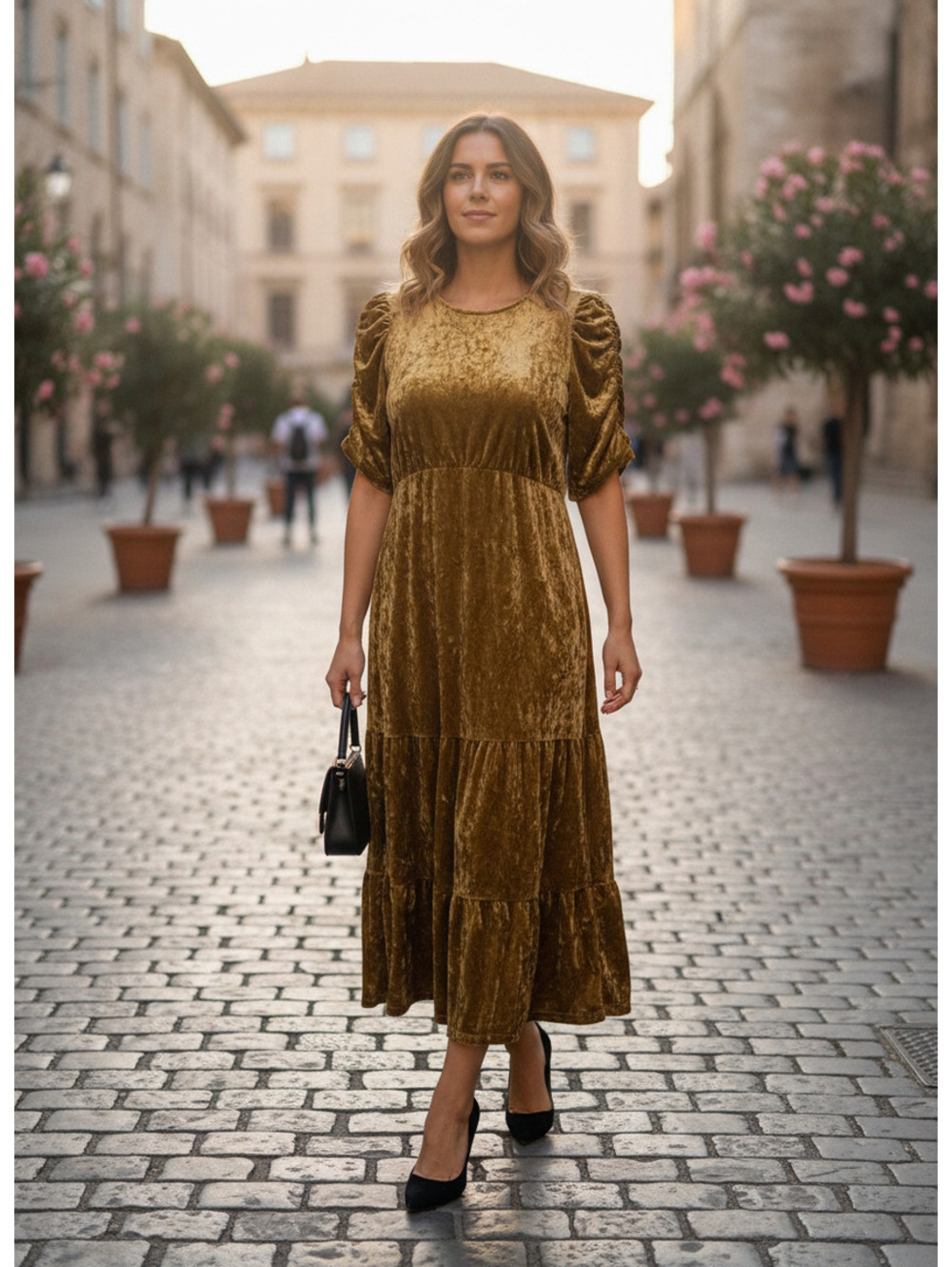 Who What Wear gold velvet dress sz small